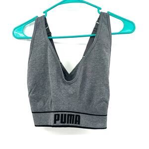 Puma size large sports‎ bra cross over back gray logo band